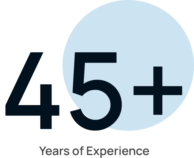 45+ years of experience text graphic.